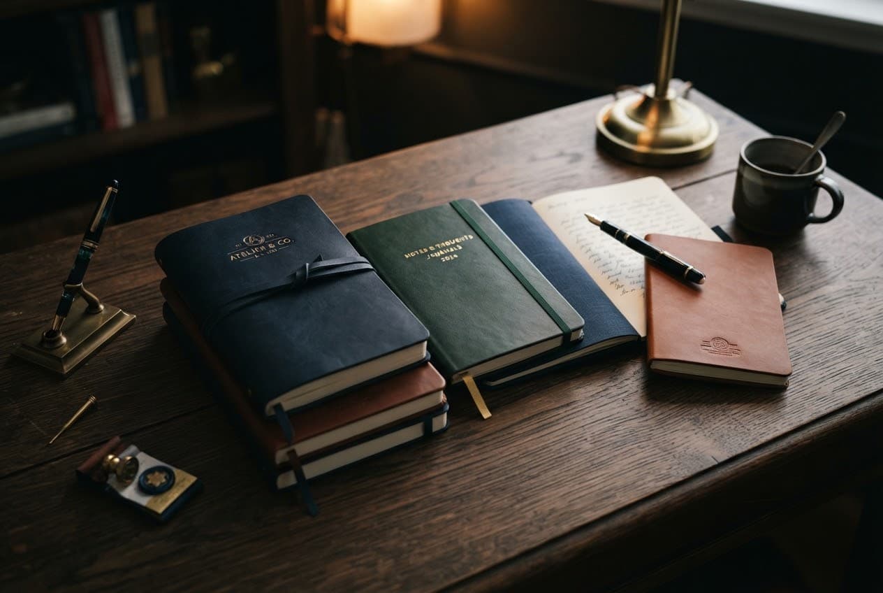 Stacked notebooks and journals