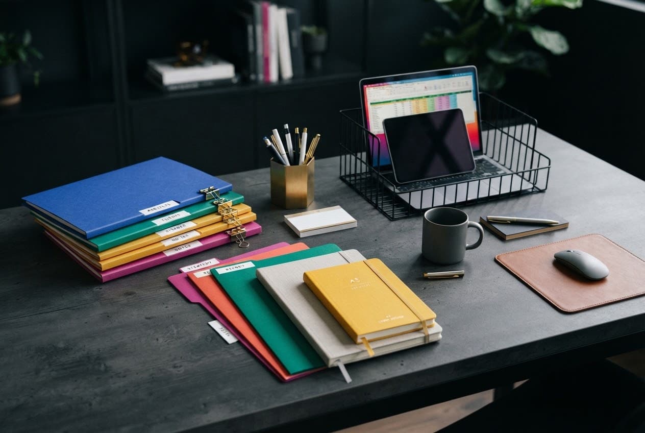 Files, folders and desk organisation supplies